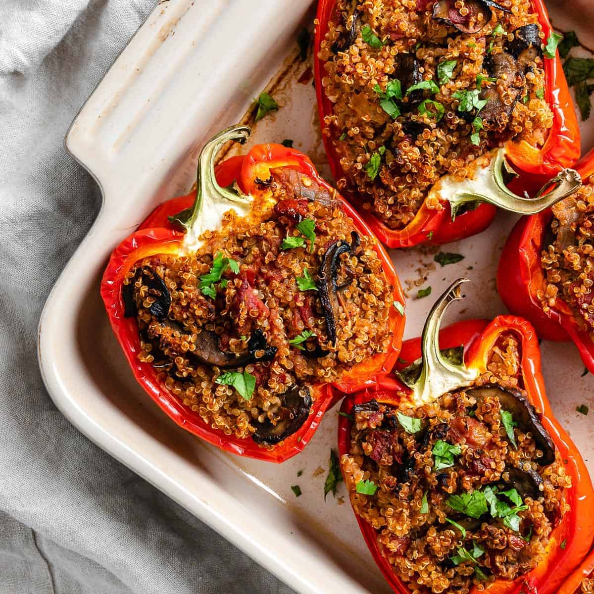 stuffed bell peppers stuffed bell peppers in a pan